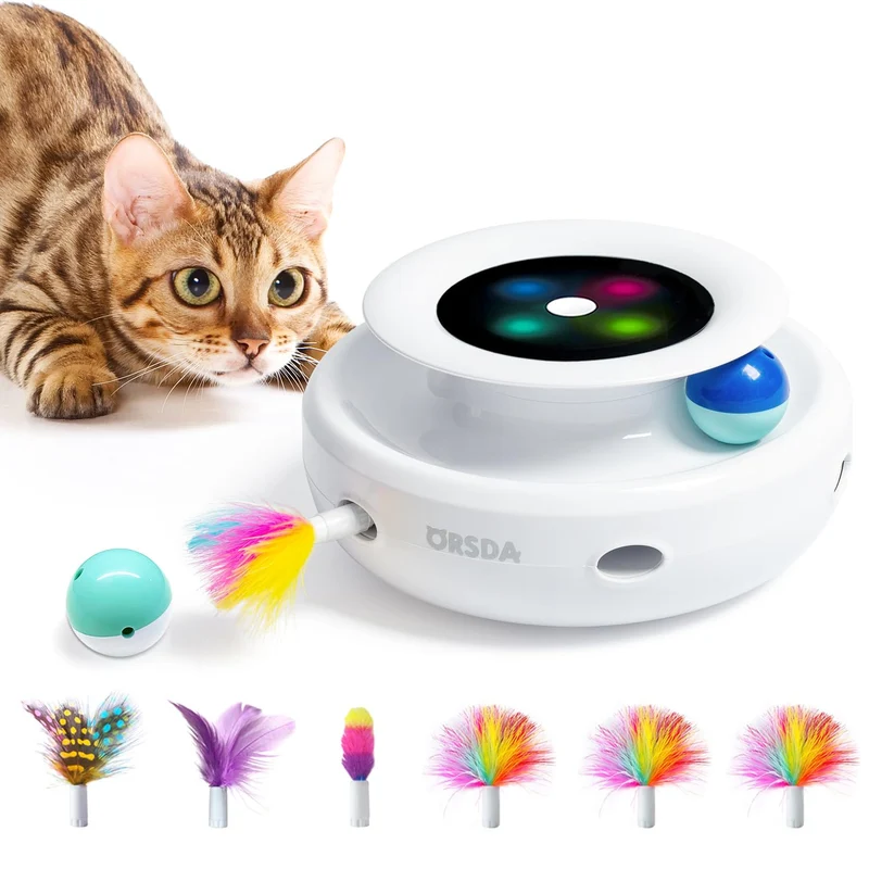 ORSDA 2en1 Jouet Interactif pour Chats d'Interieur – Boule Tournante et Souris Electronique