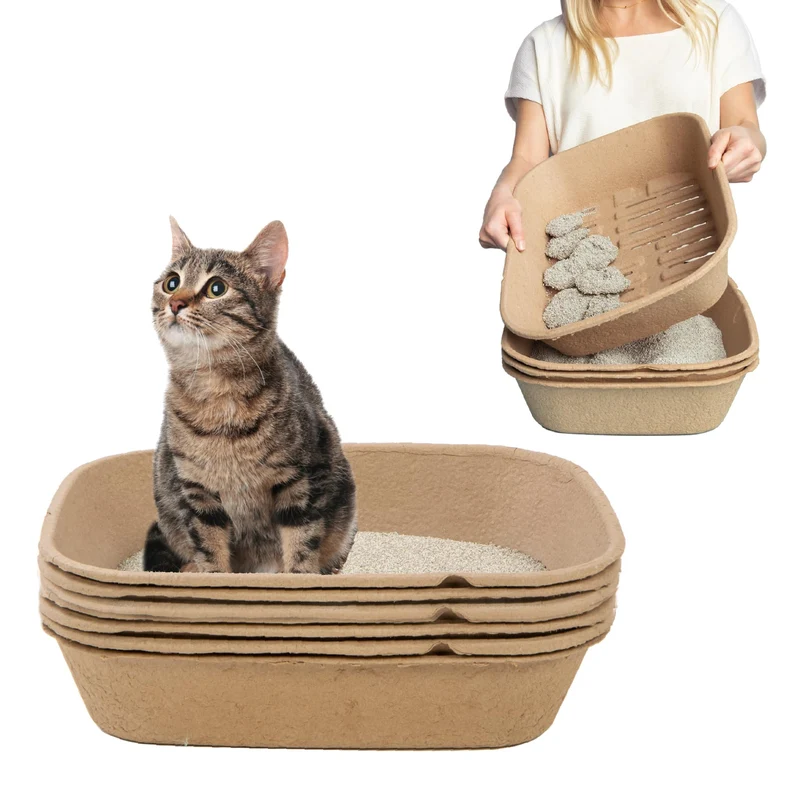 Kitty Sift - Ensemble bac à litière jetable avec 5 liners tamisants, portable