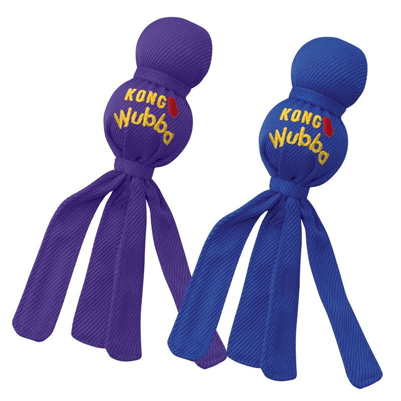 KONG Wubba – Lot de 2 Jouets Chien Petit, Nylon Renforcé, Tirage & Lancer avec Sifflet