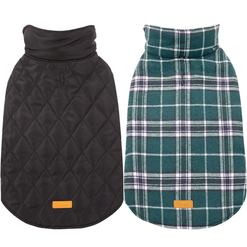 Kuoser Manteau Chien Imperméable et Réversible – Ajustable, Vert, Tailles Du Petit au Grand