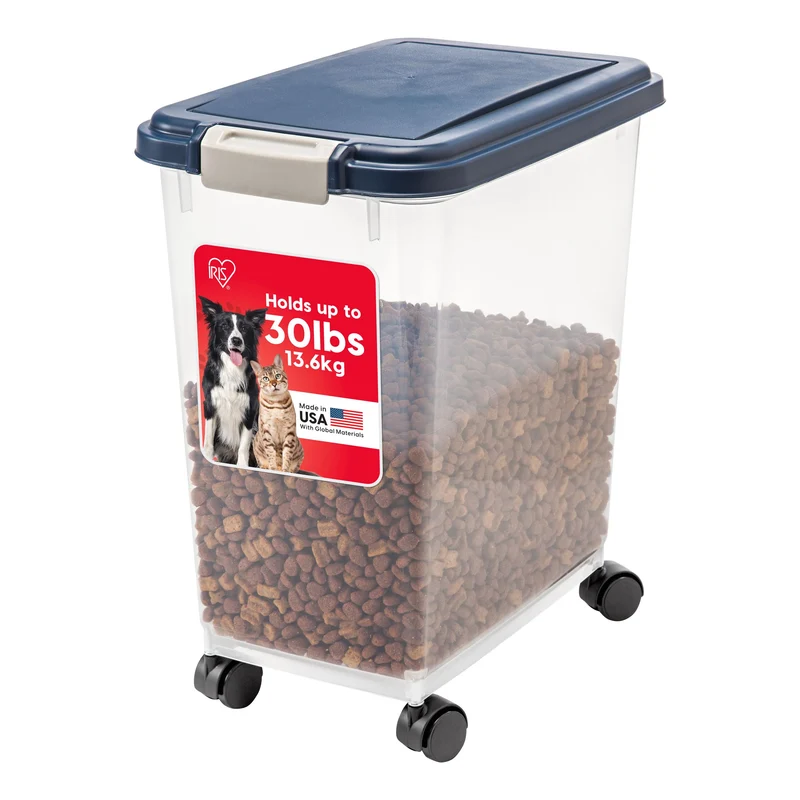 IRIS USA Conteneur Hermétique pour Nourriture d’Animaux – Jusqu’à 30 lb, Roues Amovibles, Sans BPA, Bleu Marine