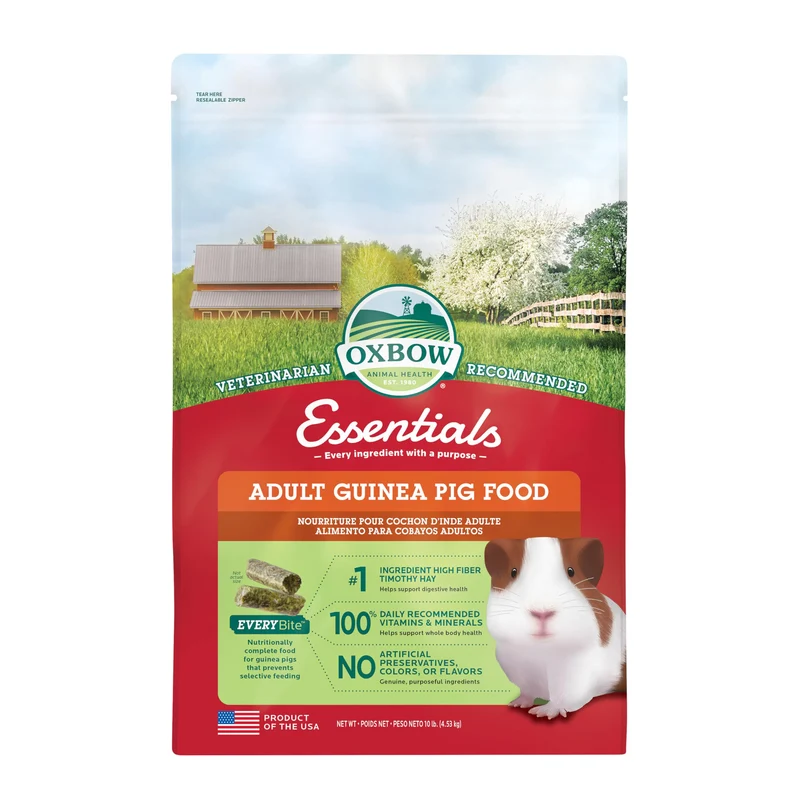 Oxbow Essentials Nourriture Cochon d'Inde Adulte – Foin Timothy, Vitamine C, 10 lb, Fabriqué aux États‑Unis
