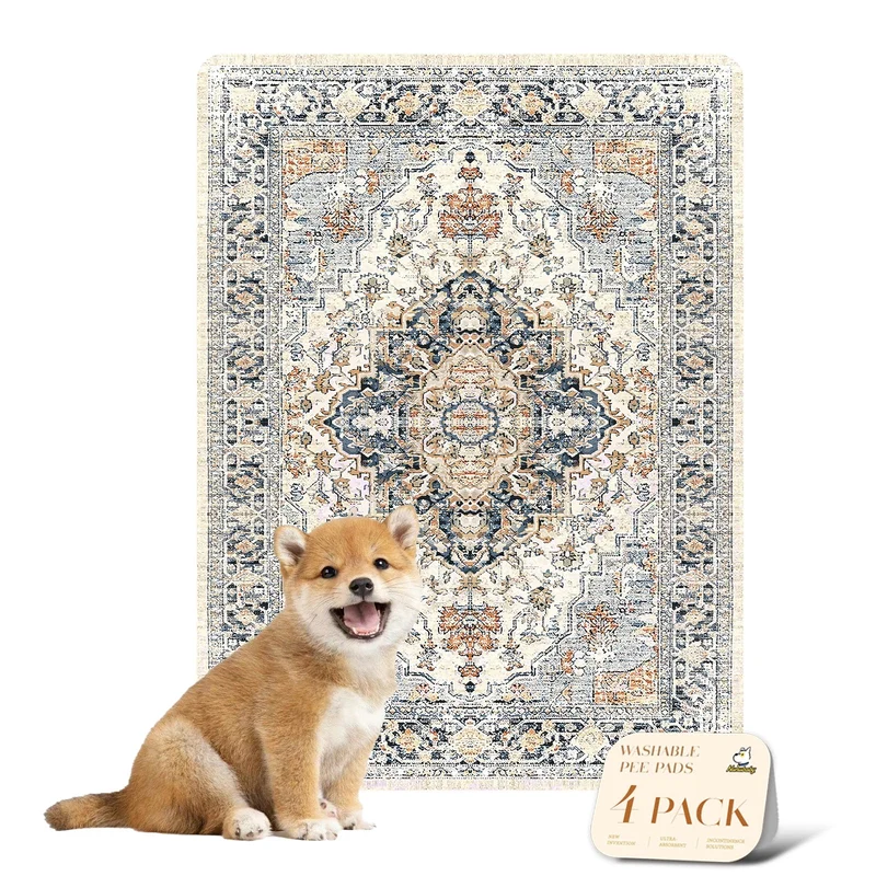 nunubaby 4PACK Tapis-pipi Lavables pour Chiens – Anti-dérapants et Étanches (Beige/Multi, 18 x 24 po)