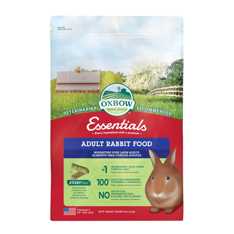 Oxbow Essentials Nourriture Lapin Adulte – Foin de Timothy et Pellets Fortifiés, 10 lb