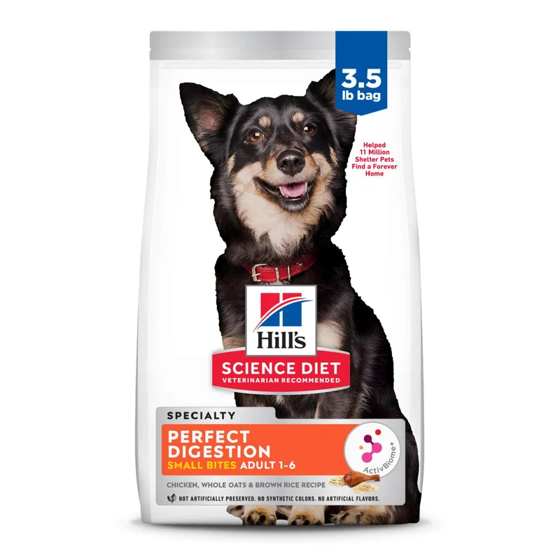 Hill's Science Diet Perfect Digestion – Croquettes petites pour chien adulte 1–6 ans, soutien digestif, poulet, riz brun et avoine, 3,5 lb