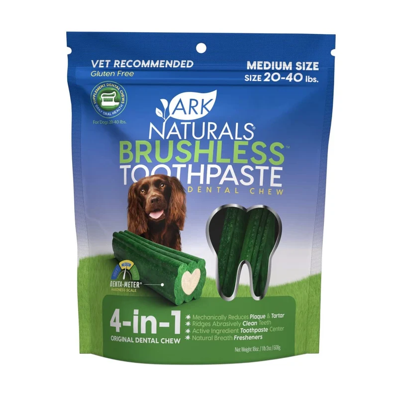 Ark Naturals Brushless Toothpaste – Bouchées dentaires pour chiens de taille moyenne, haleine fraîche, 18 oz