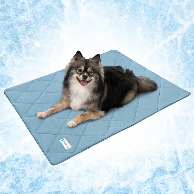 PetAmi Couverture Fraîche Premium pour Chiens et Chats | Léger, Réversible | Bleu Poussière, 24x32 pouces