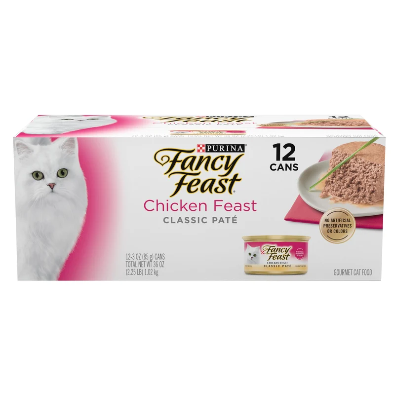 Fancy Feast Festin de Poulet — Collection Classique de Pâté Sans Céréales pour Chat, Lot de 2 Paquets de 12 Boîtes de 85 g