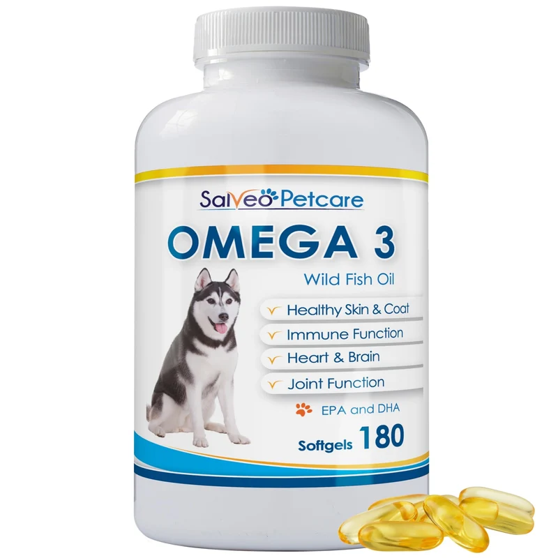 Omega 3 Poisson pour Chiens – Salveo Petcare, 180 Capsules, Sans Odeur, Poil Brillant, Plus d’EPA/DHA que l’huile de saumon