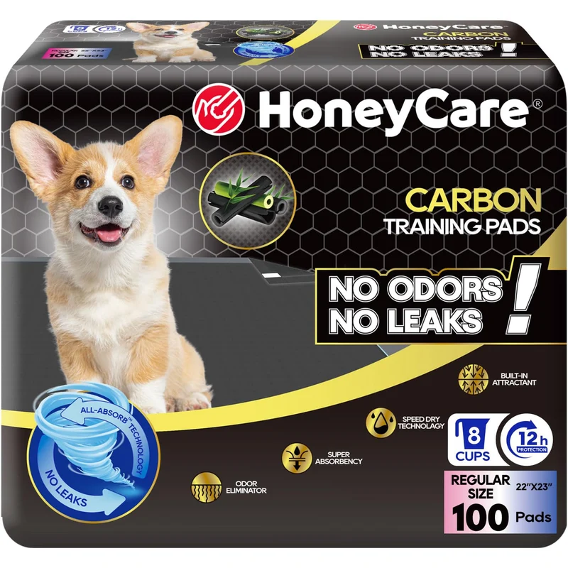 HONEY CARE All-Absorb Tapis d’éducation pour chiots – 100 pads, format L 22×23 po, absorption ultra et contrôle des odeurs