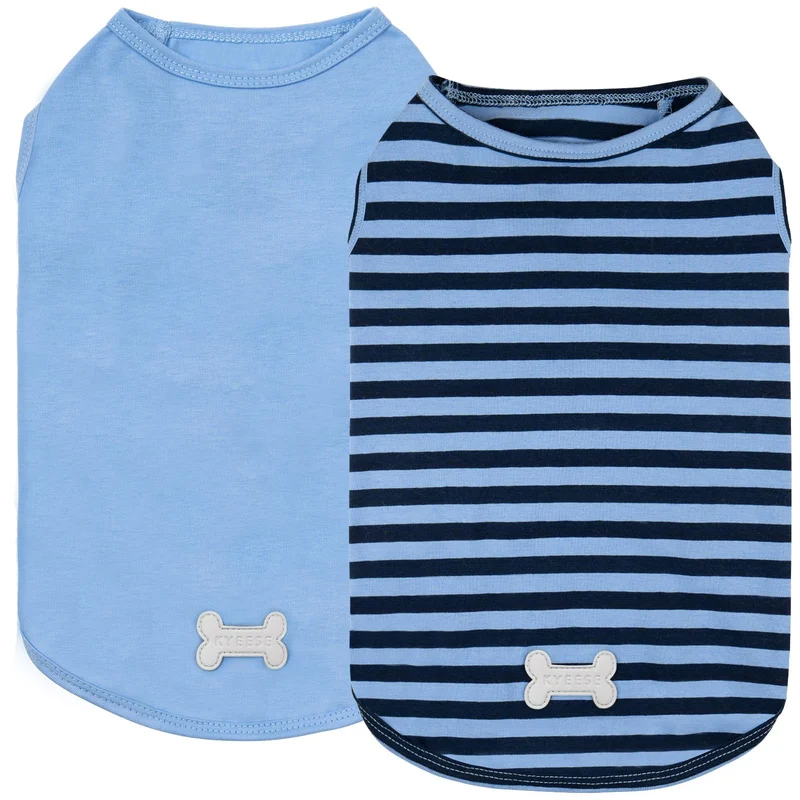 KYEESE 2-Pack T-shirt Chien Rayures Sans Manche Bleu Foncé — Léger et Confortable, Taille M