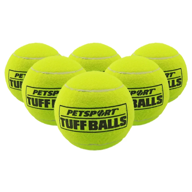 PetSport Balles Tuff Jaunes — Balles Tennis Moyennes pour Chiens, Lot de 6, Caoutchouc Naturel Non Toxique, Ø6,35 cm