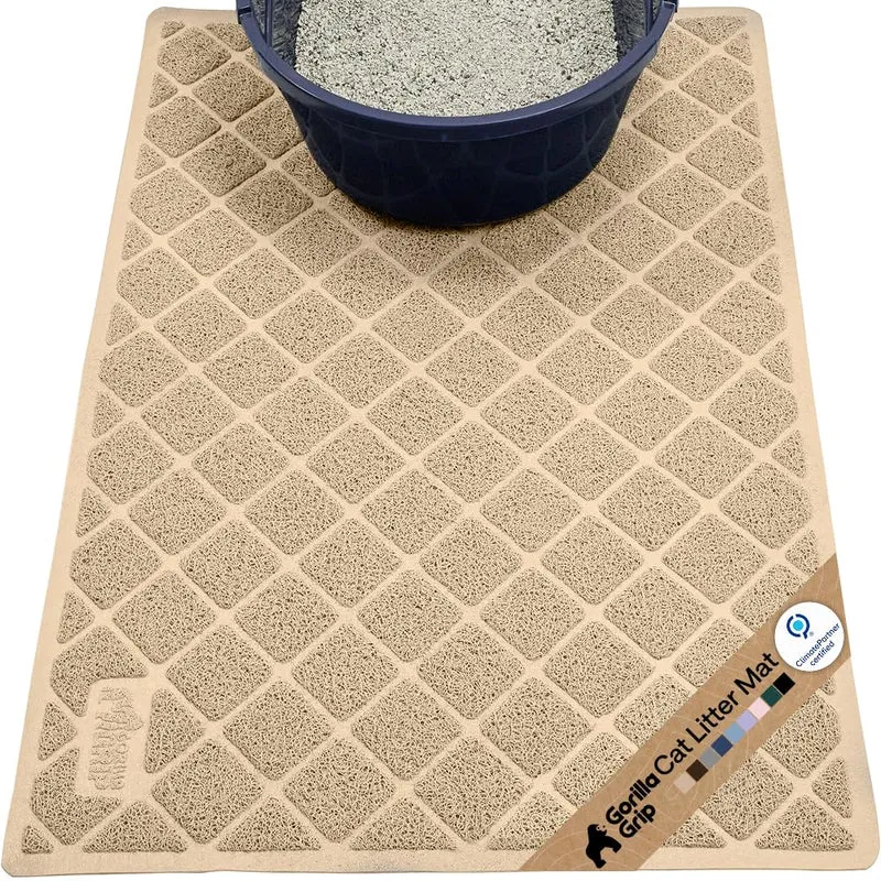 GORILLA GRIP Tapis Litière Chat – Mailles coussinées, Rétention Avancée, Beige 20x30, Sans Phtalates