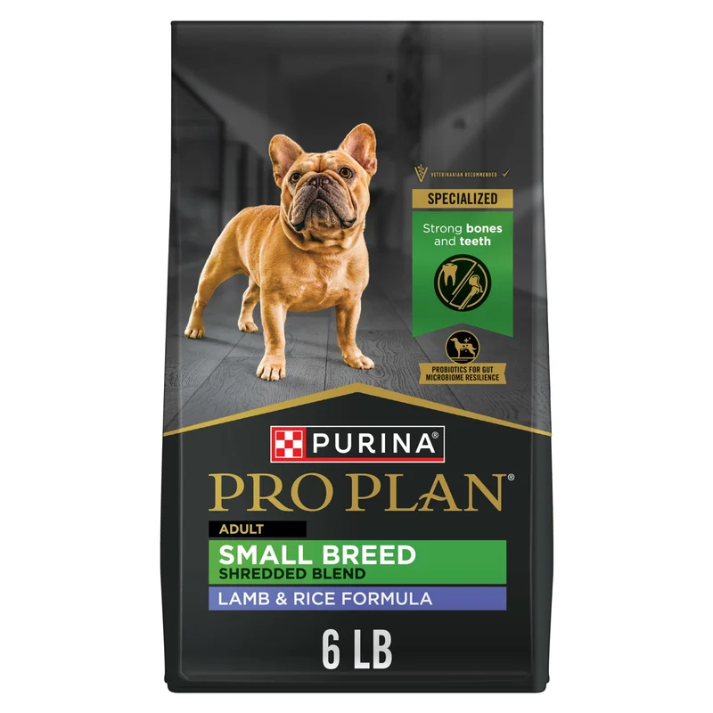 Purina Pro Plan – Nourriture sèche haute protéine pour petit chien, agneau et riz, texture effilochée, sac de 6 lb