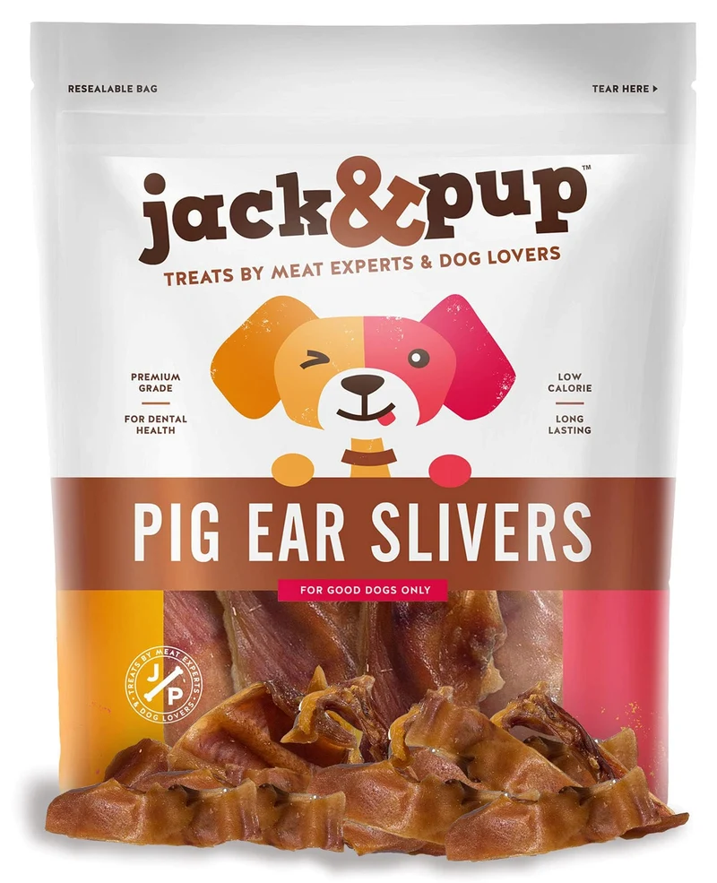 Jack&Pup Becs d'oreille de porc tranchés – Friandises naturelles pour chiens (450 g), sans odeur, alternative au cuir brut