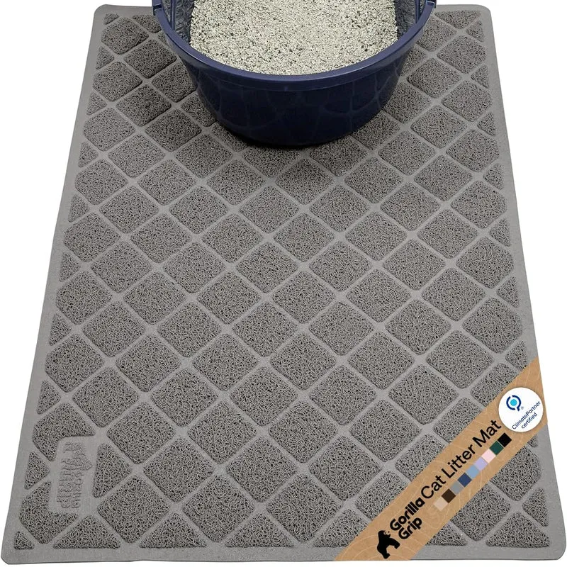 GORILLA GRIP Tapis de litière pour chat – Anti-éparpillement, mailles coussinées, sans phtalates, 30x20 cm, gris