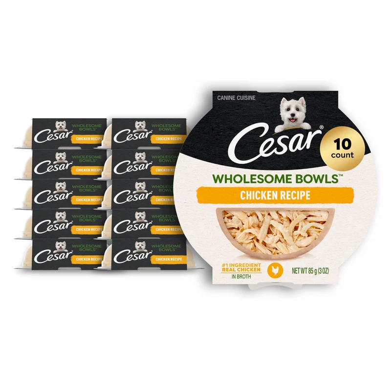 Cesar Wholesome Bowls – Aliment humide pour chiens adultes au poulet, 10 bols de 85 g