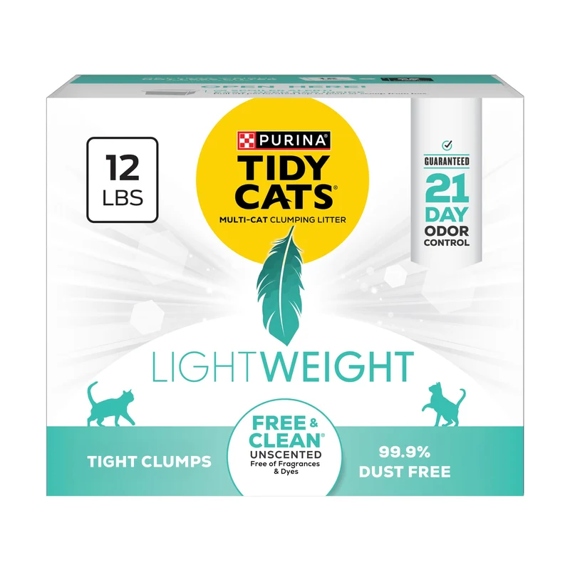 Purina Tidy Cats Litière Légère Sans Parfum – Multi-Chats, Grumeaux, 99,9% Sans Poussière, Boîte 12 lb