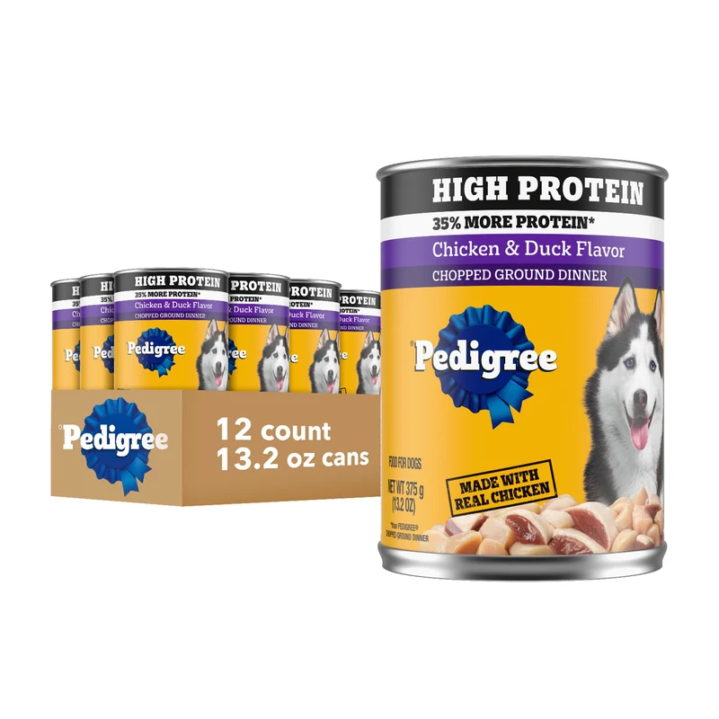 Pedigree Haute Protéine – Nourriture Humide pour Chien Adulte au Poulet et Canard, Boîtes 13,2 oz (12 Boîtes)
