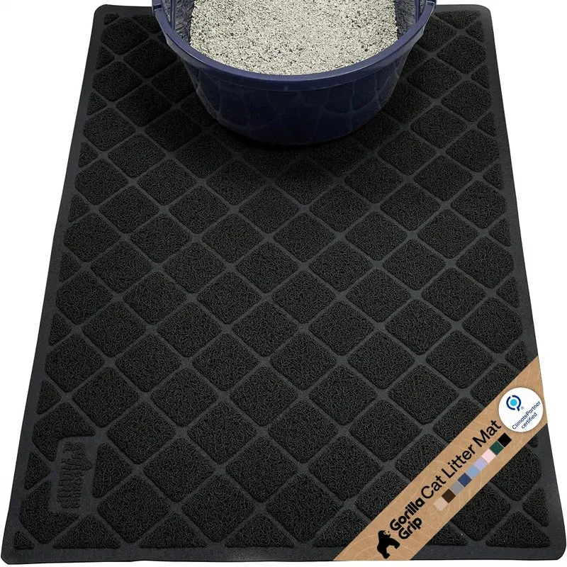 GORILLA GRIP Tapis de litière pour chat — Imperméable, anti-débordement, 30x20 po, Noir