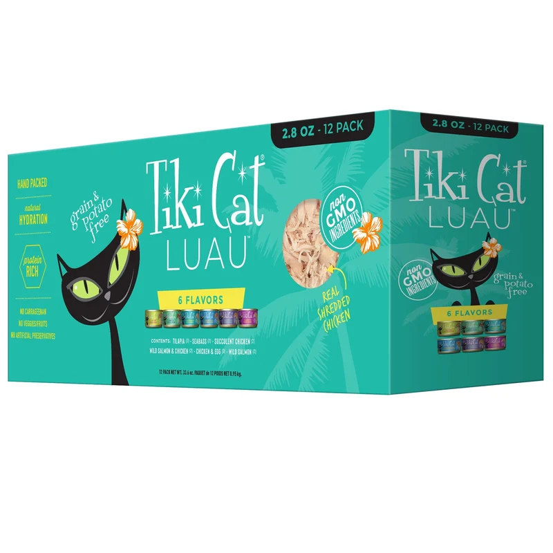 Lot TIKI PETS Luau – Protéines Réelles en Consommé Sans Céréales, Pour Tous les Âges, 12 x 2,8 oz