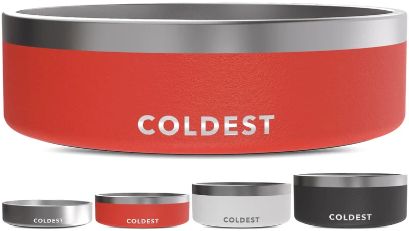 Bol pour chien The Coldest Water – Inox triple paroi, anti-glisse, anti-rouille, 42 oz, rouge cramoisi, lave-vaisselle