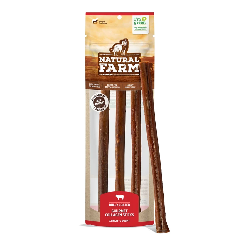 Natural Farm Friandises au Collagène pour Chiens – Bâtonnets 6 po, 10 paquets, Sans Odeur, Faible Gras (M/L)