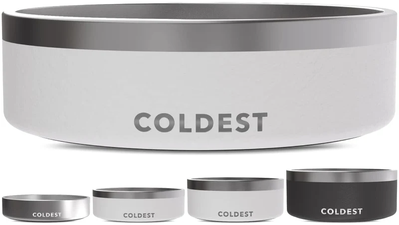 The Coldest Water - Gamelle pour chien en acier inoxydable à 3 couches isolantes, anti-dérapante, 42 oz - Blanc épique