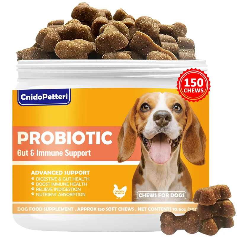 CnidoPetteri Probiotiques pour Chiens – 6 Probiotiques & 6 Enzymes – 150 Bouchées
