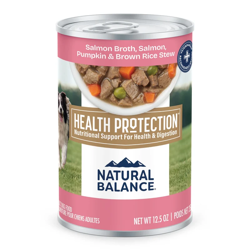Natural Balance Health Protection – Nourriture humide pour chien : bouillon de saumon, courge et riz brun, santé globale et digestion facilitée – 12,5 oz, lot de 6