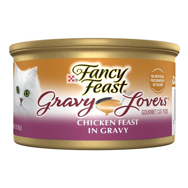 Fancy Feast Gravy Lovers Poulet – Festin Gourmet en Sauce Humide pour Chat (Lot de 24, boîtes de 85 g)