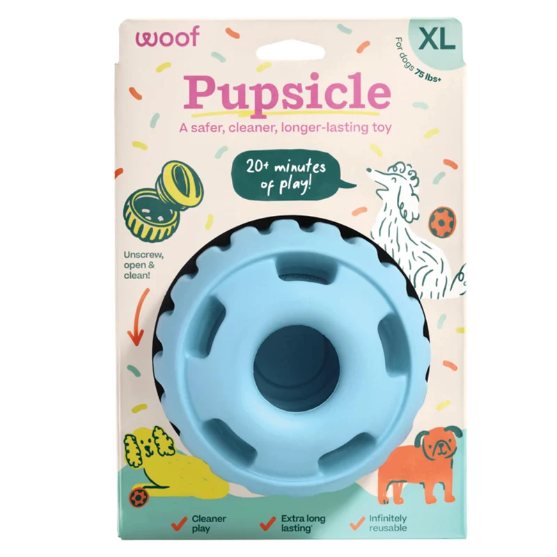 WOOF Party Pupsicle XL – Jouet interactif longue durée pour chiens, sans dégâts – Buddy Blue