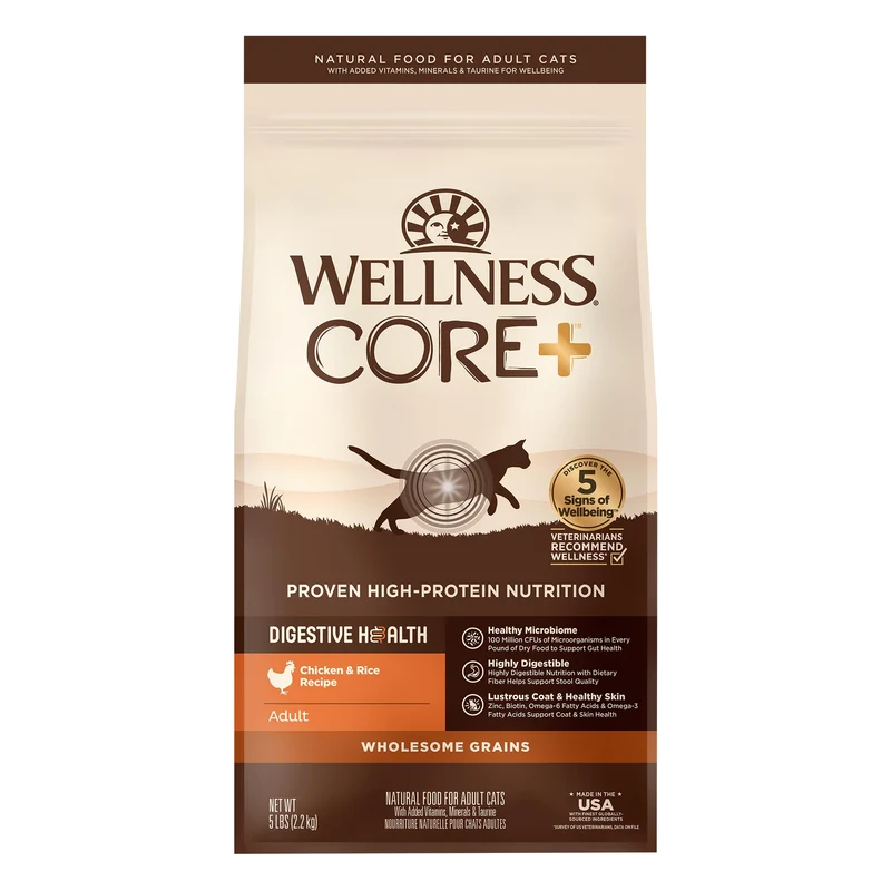 Wellness CORE+ Croquettes Sec Adultes – Digestion et Santé Digestive, Poulet et Riz, Sac 2,27 kg | Wellness