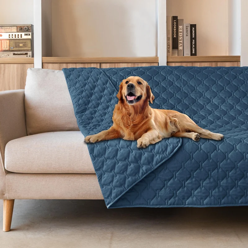 gogobunny Couverture Animaux Étanche 3x Plus Résistante, Protège-Meubles Réversible 52x82, Bleu Foncé