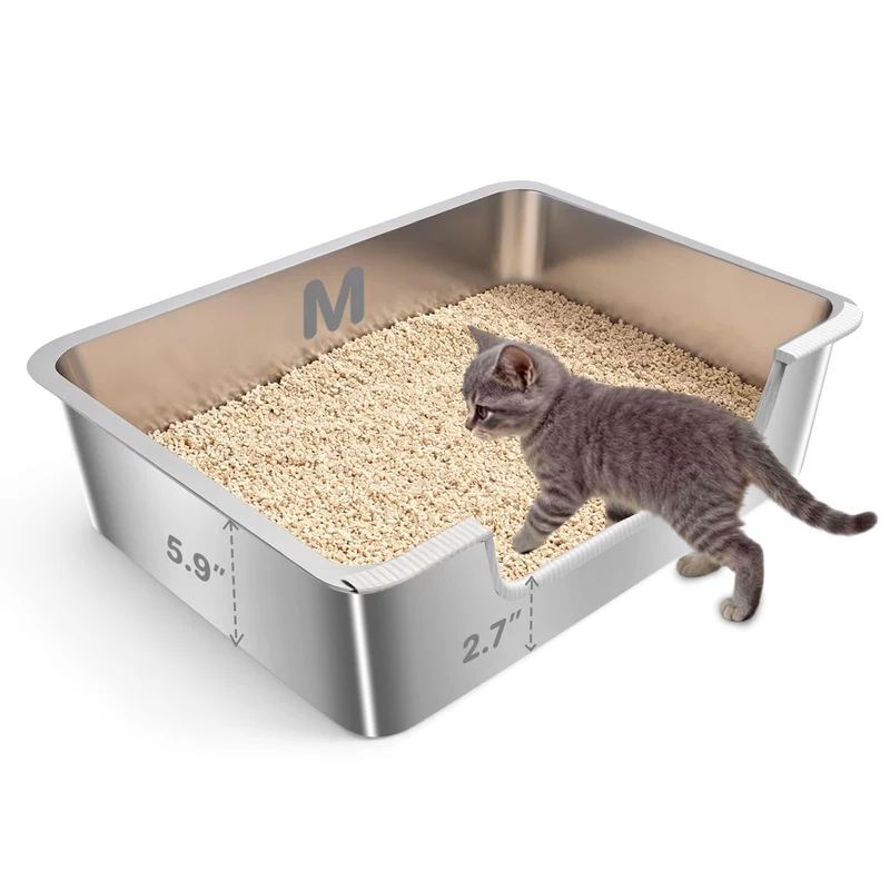 IXARO Litière pour chat senior à entrée basse – Acier inoxydable et facile à nettoyer