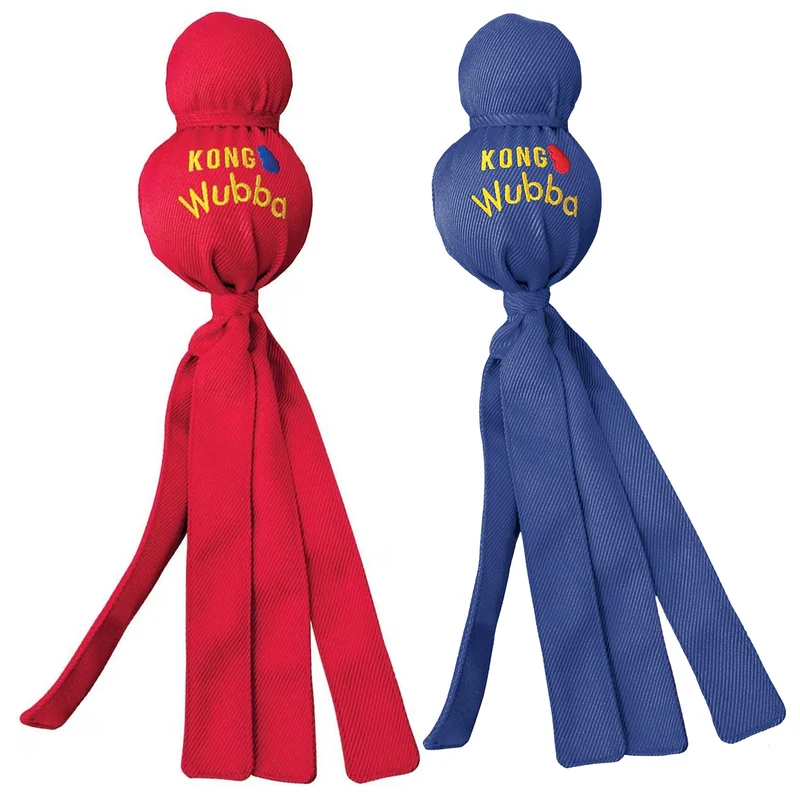 KONG Wubba – Lot de 2 Jouets Chien Nylon Renforcé, Tir et Lancer avec Sifflet (Grand)