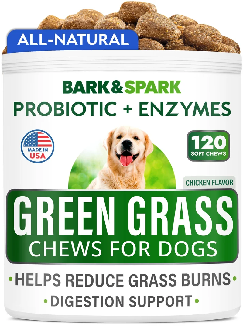BARK&SPARK - Friandises naturelles pour gazon: réparez les brûlures d'urine et restaurez l'herbe – 120 bouchées – Fabriqué aux États‑Unis