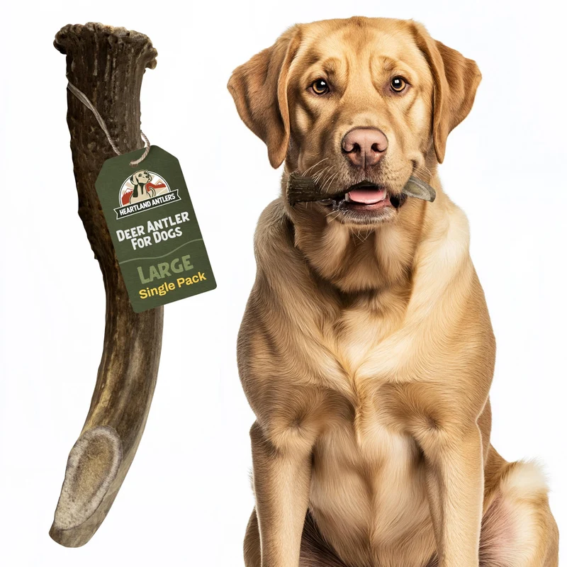 Heartland Antlers : Cornes de cerf pour chiens – Mâcheurs dentaires durables (Grand, 15–20 cm) – Fabriqué aux États-Unis