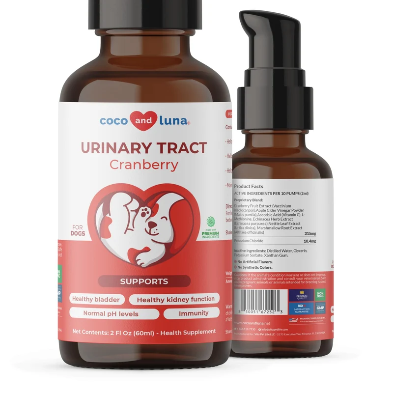 Coco et Luna Cranberry pour Chiens – Soutien Urinaire et Santé de la Vessie (Liquide)