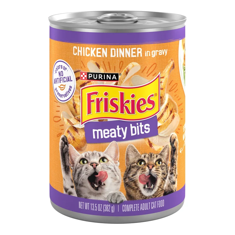 Purina Friskies Meaty Bits Chicken Dinner in Gravy — Aliment humide au poulet pour chats adultes, multi-chats, pack de 12 boîtes de 13,5 oz