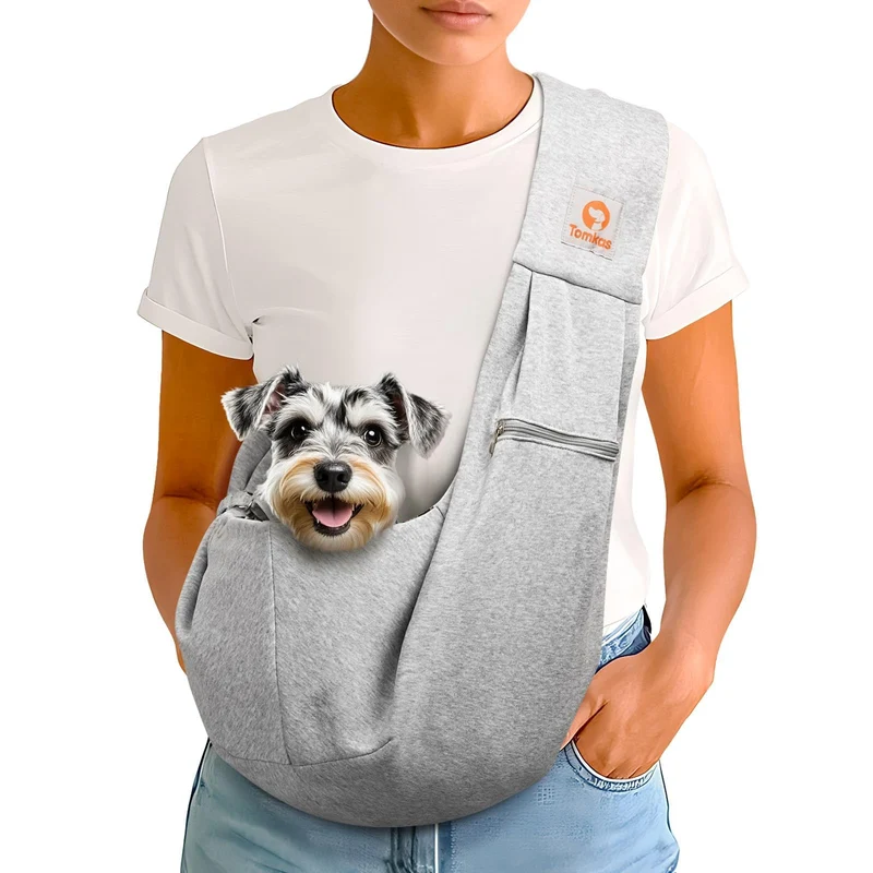 Tomkas Porte-Chien Petit Modèle 3 à 10 Livres – Poche zippée et sangle classique, Gris
