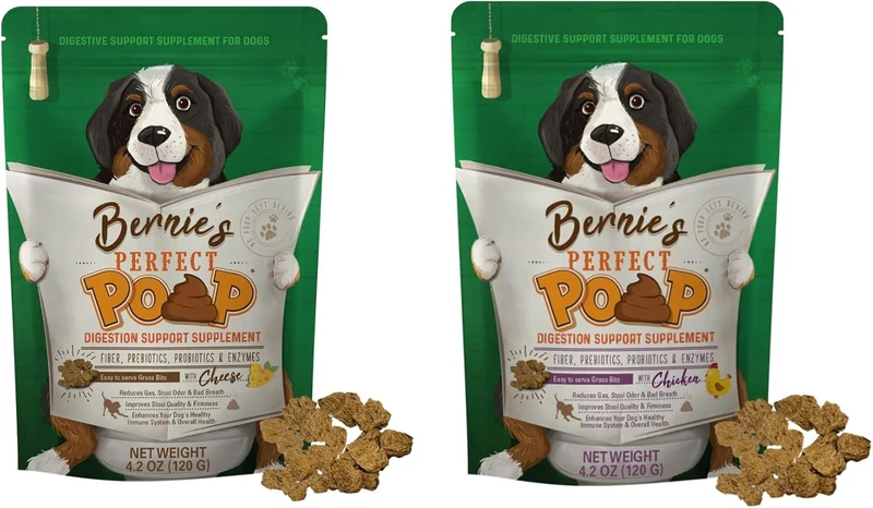 Bernie's Digestion Parfaite pour Chiens — Fibres, Prébiotiques, Probiotiques et Enzymes (4,2 oz Cheddar + 4,2 oz Poulet)