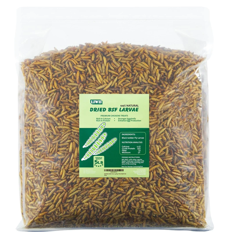 LIWII 5LB – Larves sèches de mouche Soldat Noire, protéines élevées et calcium | Nourriture pour poules et reptiles