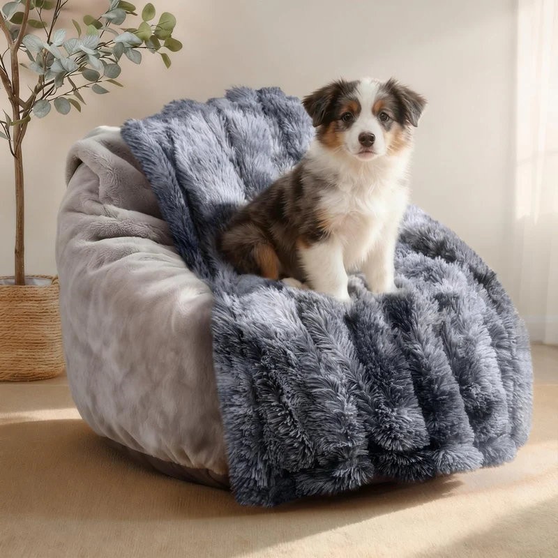 Luciphia Grande Couverture Imperméable pour Chien – Lavable, 40x50 po, Peluche et Fourrure, Protège-Meuble Gris Tie-Dye