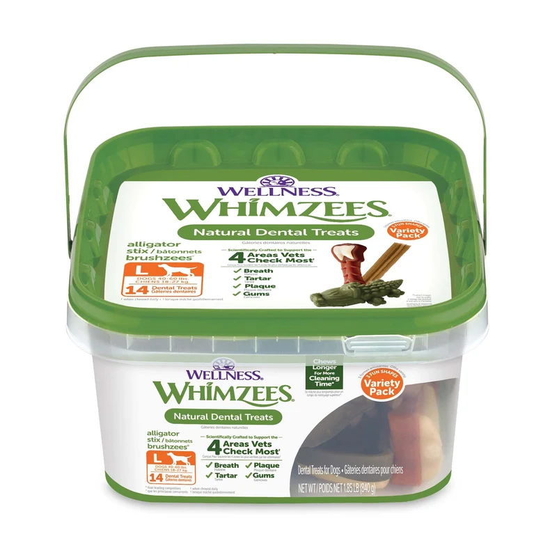 Whimzees Boîte Variété Large – 29,6 oz (14 pièces) | Nettoyage dentaire naturel pour chien