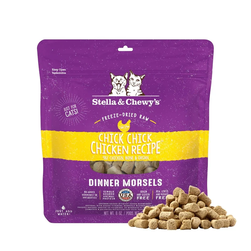 Stella & Chewy's Morceaux Lyophilisés Crus pour Chat — Poulet Premium 98% Viande et Organes — Sans Céréales — Fabriqué aux États-Unis – 8 oz