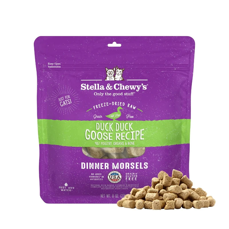 Stella & Chewy's Morsels Cru Lyophilisés Canard & Oie – 98% Volaille Sans Cage – 8 oz