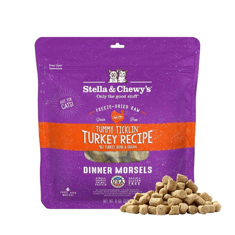 Stella & Chewy's Morceaux de Dinde Lyophilisés pour Chats – 98% Viande et Organes, Sans Céréales – Fabriqué aux États‑Unis – 8 oz