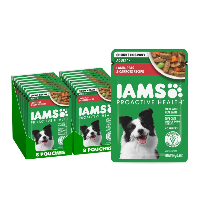 iams proactive health alimentation humide chien adulte - agneau pois carottes sachet 3,5 oz (16 unités)