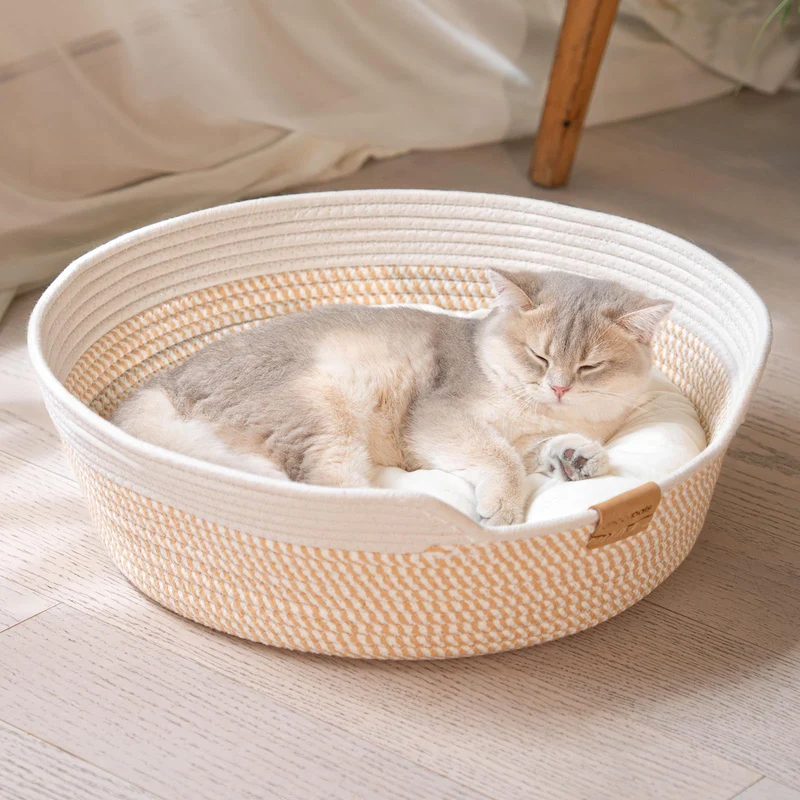 CHEERHOME PETS Panier Chat avec Coussin — Lit Intérieur Tout-Saison (Blanc)